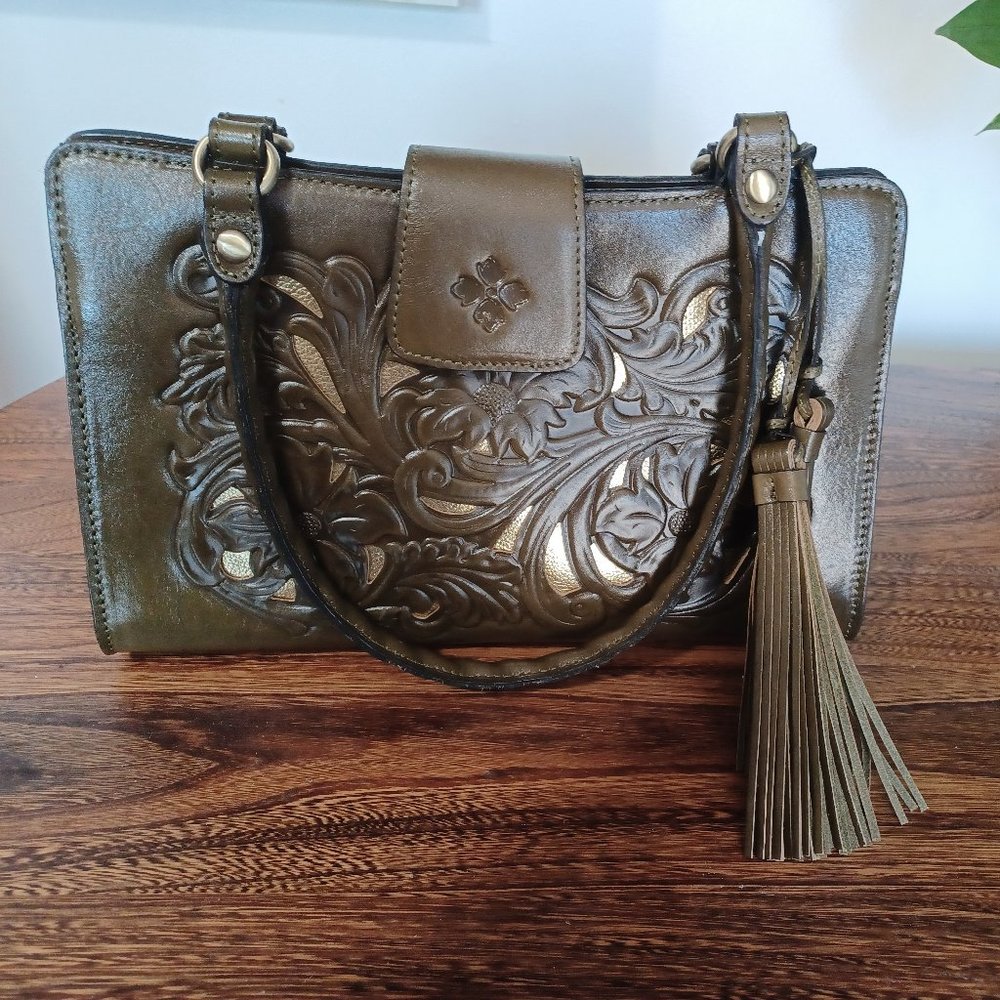Patrica Nash Rienzo tooled  Satchel in Olive Green